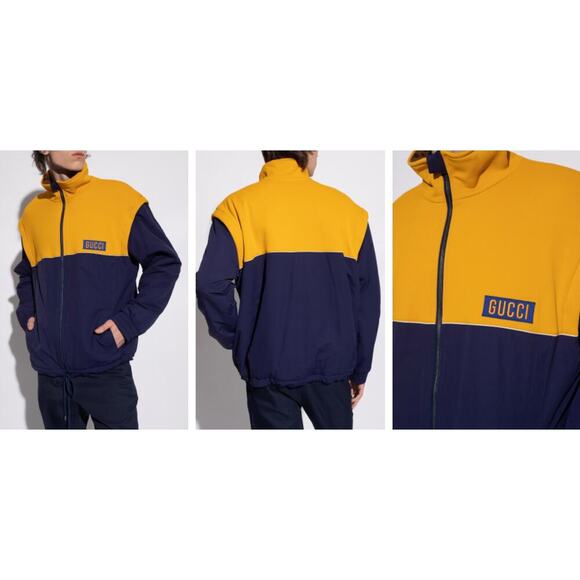 NWT Gucci two-tone Technical jersey jacket Navy Yellow Size S - Picture 16 of 16